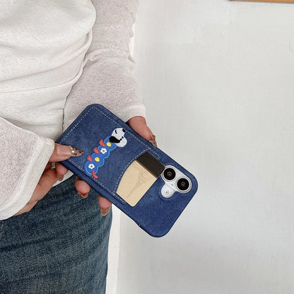 【デニムドッグシリーズ】刺繍ポケット スマホケース｜デニム生地×立体わんこデザイン｜iPhone対応 #241208