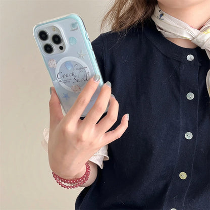 【貝殻モチーフ×夏の海デザイン】シェル＆スターフィッシュ付きクリアケース｜iPhone対応 #250514