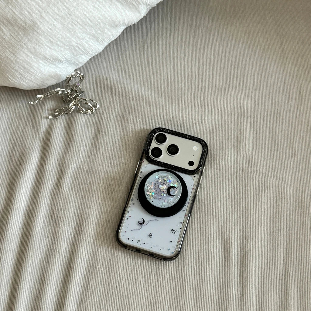 ムーン＆スター キラキラ スノードームグリップ iPhoneケース｜Magnet内蔵 #231217