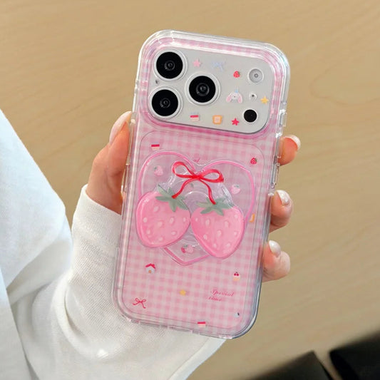 いちごグリップ ギンガムチェック ピンク iPhoneケース｜ガーリー #260048
