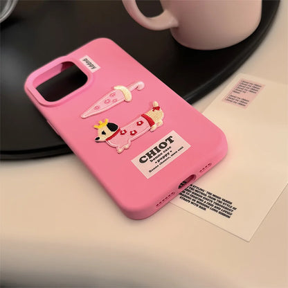 【ピンクパピークラウン】刺繍Dog 犬 × アンブレラ スマホケース｜iPhone対応 #250204