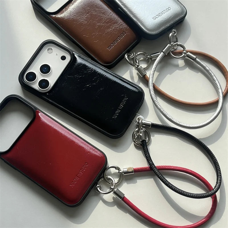 【メタリックストラップレザー】高見えレザー風デザイン ストラップ付き スマホケース｜iPhone対応 #250110