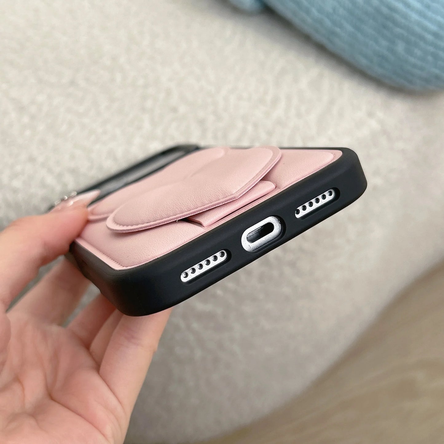 ダブルハート レザー調 スタンド iPhoneケース #260214