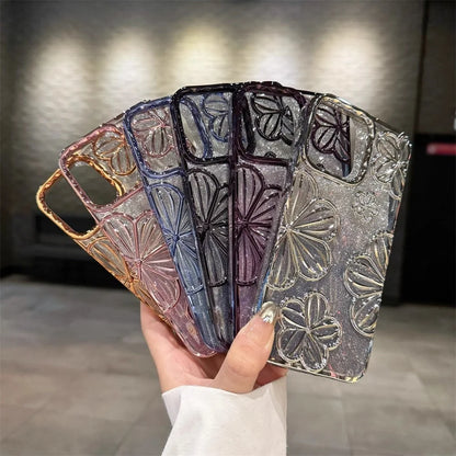 【グリッターフラワーシャイン】3Dフラワー × グラデーションラメ スマホケース｜iPhone対応 #250618