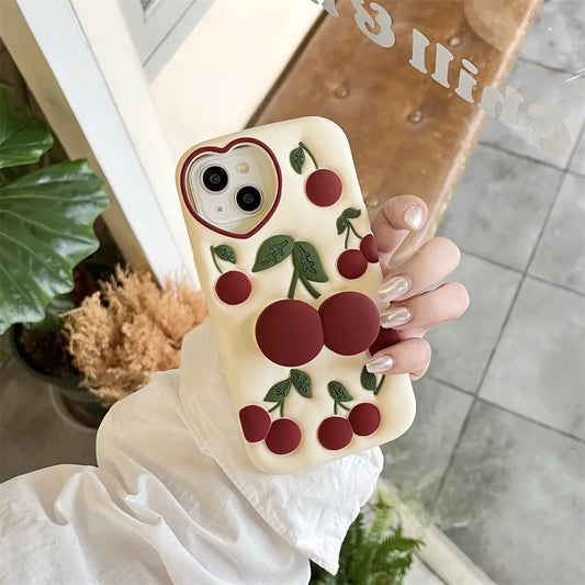 【フルーツシリーズ】立体さくらんぼデザイン Cherry かわいい3Dスマホケース｜iPhone対応 #250928