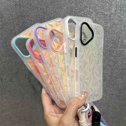 【キラキラシリーズ】幾何学模様 ホログラムデザイン ストラップ付きスマホケース｜iPhone対応 #251012