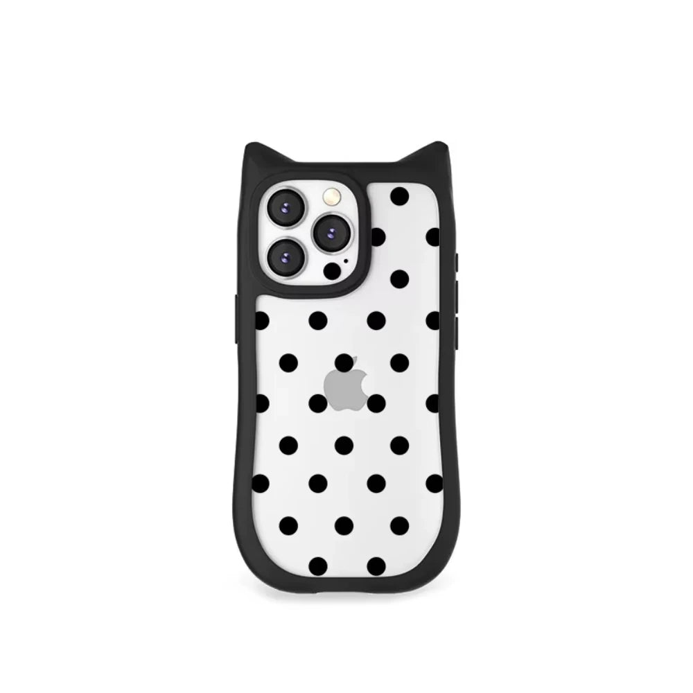 【猫耳シリーズ】ハートドット クリア iPhoneケース｜水玉 クリアケース #240220