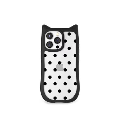 【猫耳シリーズ】ハートドット クリア iPhoneケース｜水玉 クリアケース #240220