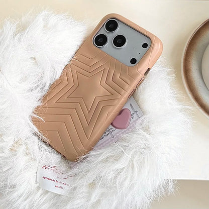 【スターエンボス】立体スター 星柄  型押しステッチ レザー調 スマホケース｜iPhone対応 #240615