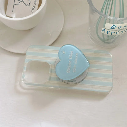 【ハートシリーズ】ストライプ＆立体ハートグリップ 大人かわいいスマホケース｜iPhone対応 #251026