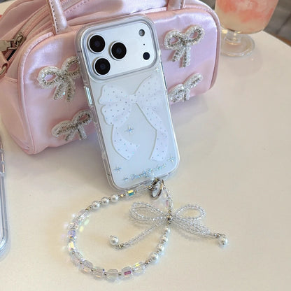 ビジュー ラメリボン ビーズストラップ付き クリア iPhoneケース #260602