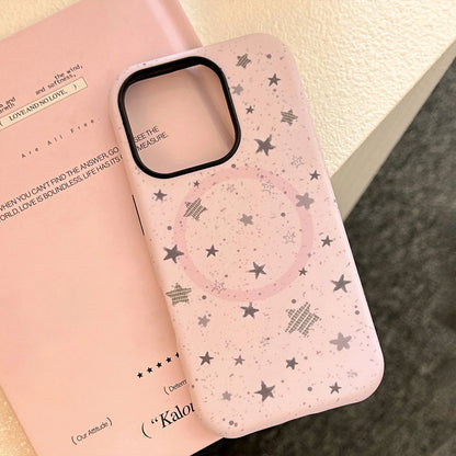 【マグネット式折りたたみハートスタンド付き】スプラッシュインク スター 星屑デザイン ハートリング付きスマホケース｜iPhone対応 #240629