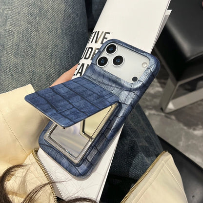 クロコ型押し レザー調 コンパクトミラー付き iPhone スマホケース #260530