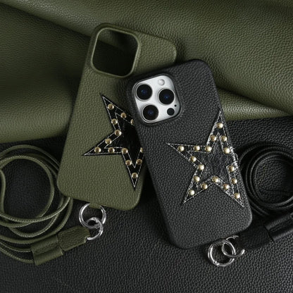 【本革レザー】スタースタッズ レザー ロングストラップ ショルダーケース｜iPhone対応 #250221