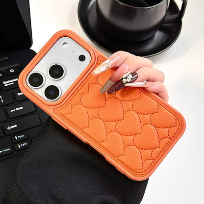 【ハートキルティング 】立体ステッチ レザー調 スマホケース｜iPhone対応 #241022