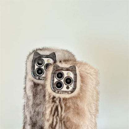 【ミャウファーキャット】猫耳カメラ × ふわふわ ファー スマホケース｜iPhone対応 #250205