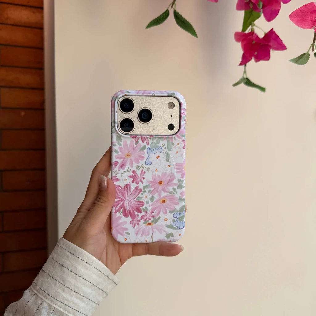 【フラワー×ハートストーン】 iPhoneケース Magnetグリップ ｜パステル・フェミニン #231031