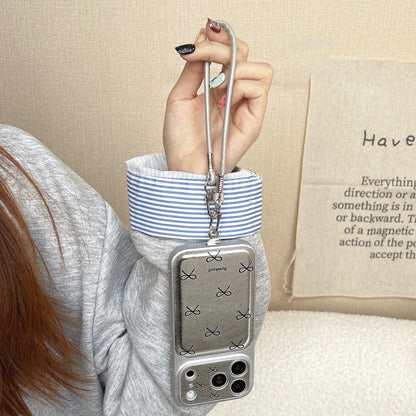 リボン柄 iPhoneケース｜シルバーカラー・フラットデザイン #240522