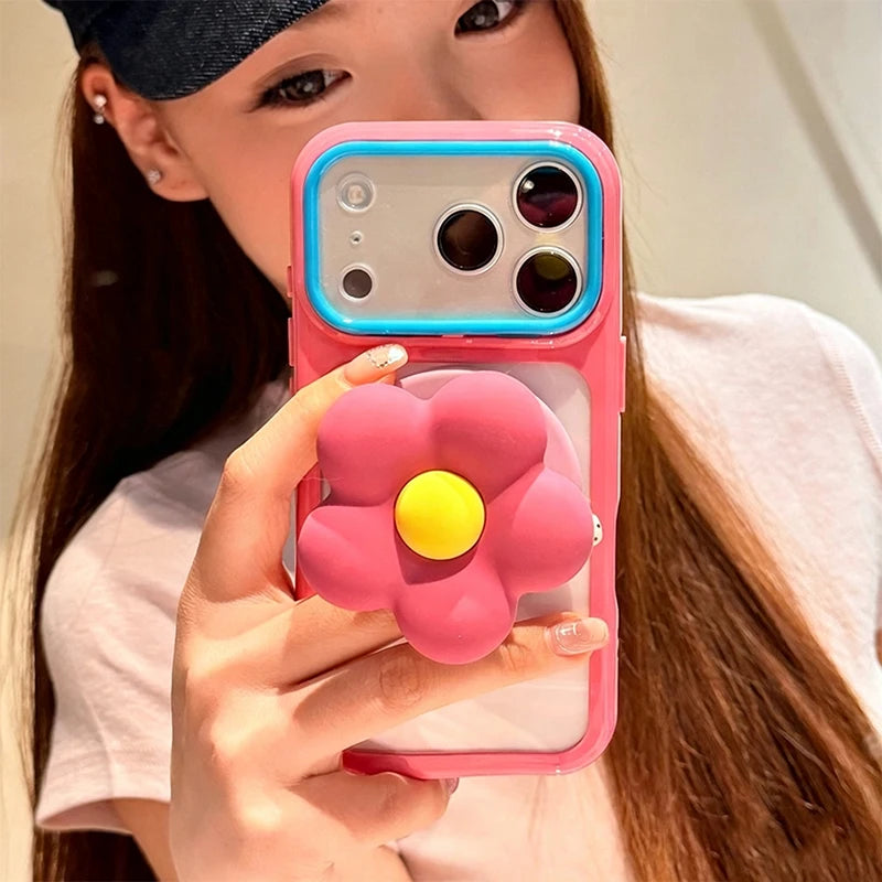 ぷっくりフラワー ソフトシリコン iPhoneケース｜スタンドホルダー付 #260073