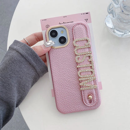 【カスタムシリーズ】名入れOK✨ ラインストーン レザー調 スマホケース｜iPhone対応 #250705