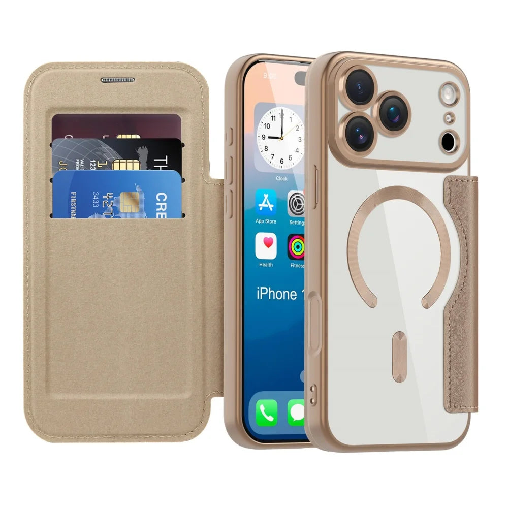 Magnet内蔵 レザー調 フリップ 手帳型デザイン カラーフレーム クリア iPhoneケース #240404