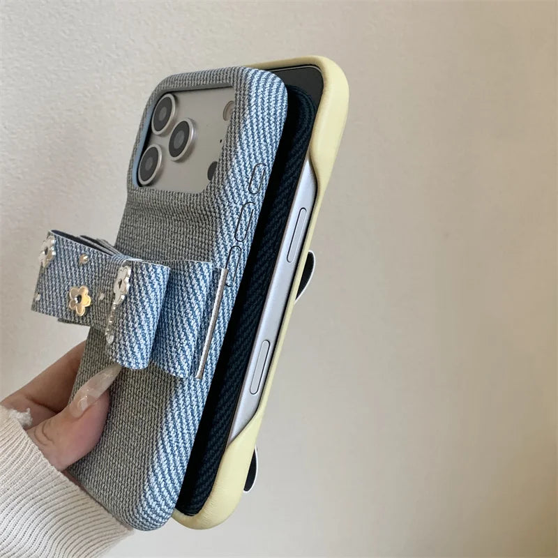 【リボンデザイン】デニム調 立体リボン iPhoneケース｜iPhone対応 #260126