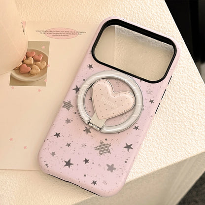 【マグネット式折りたたみハートスタンド付き】スプラッシュインク スター 星屑デザイン ハートリング付きスマホケース｜iPhone対応 #240629