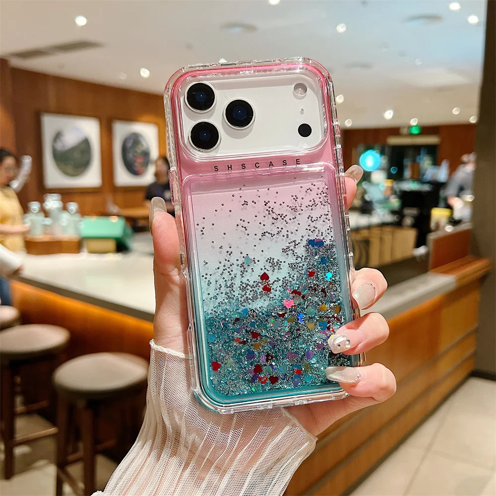 【流れるシリーズ】キラキラグリッター 星屑ラメ入り リキッドデザイン スマホケース｜iPhone対応 #251202