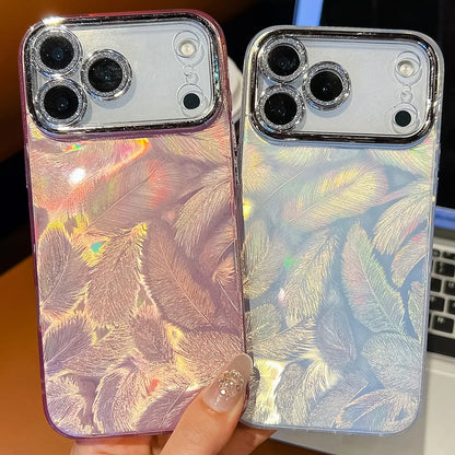 【フェザーシリーズ】ホログラム加工 羽根柄デザイン スマホケース｜iPhone対応 #251204