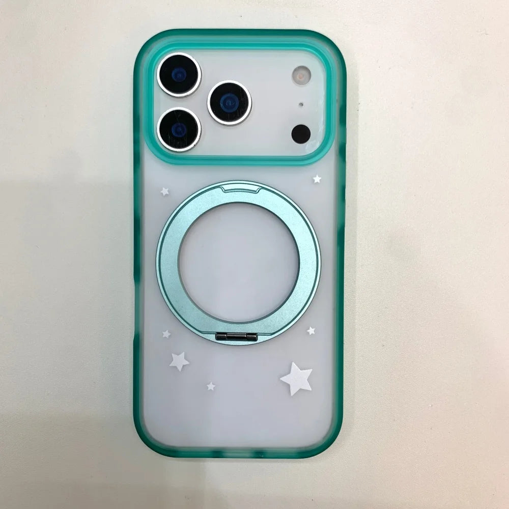 ホワイトスター リングスタンド Magnet内蔵 マットクリア iPhoneケース #230722