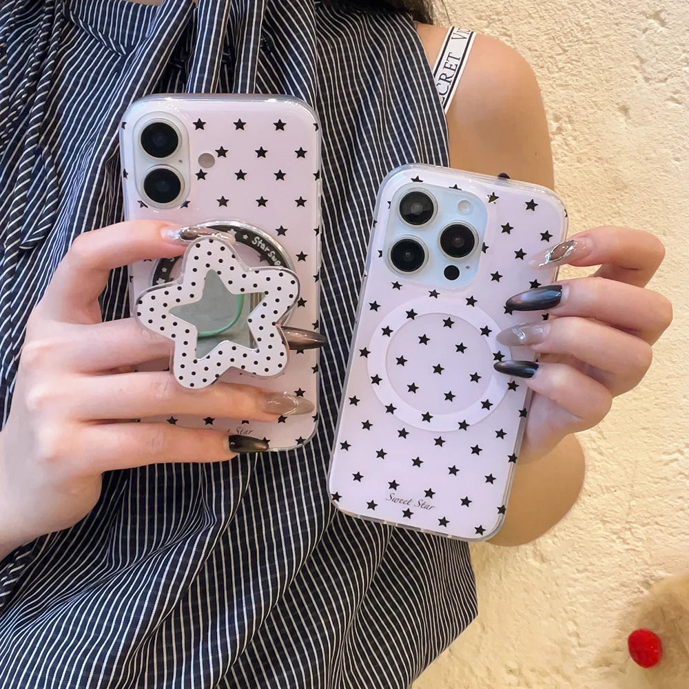 スターモチーフ ブラックピンク Magnet内蔵 iPhoneケース｜ミラーグリップ付き #240309