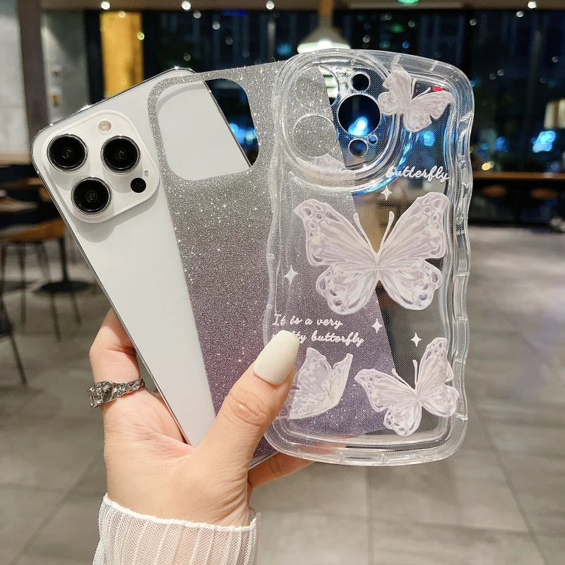 グリッター バタフライ クリア iPhoneケース｜ラメ入り・ソフトTPU #240227