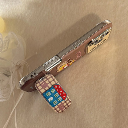 【HAPPYアニマルシリーズ】ヘッドホン わんこ ネコ 刺繍 × ふんわりガーリー ソフトレザー調ケース｜iPhone対応 #240826