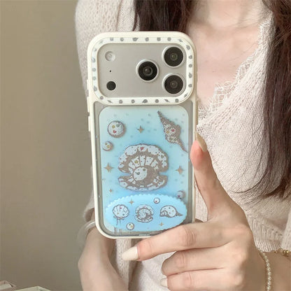 貝殻・真珠モチーフ グリップ付き iPhoneケース｜レトロ・ノスタルジック #260053