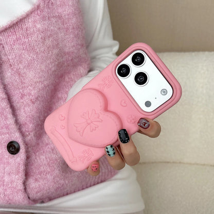 ハート×クロスモチーフ グリップスタンド付き iPhoneケース｜シリコン素材・立体デザイン #240525