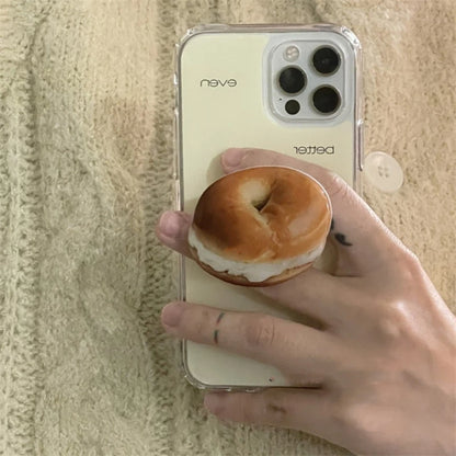 【スマホグリップ】クリームチーズ ベーグル パン スマホホルダー #241109