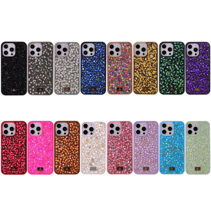 【キラキラビジューシリーズ】ミックスストーン グリッター  デコ スマホケース｜iPhone対応 #260119