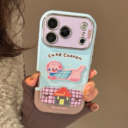 【HAPPYアニマルシリーズ】ヘッドホン わんこ ネコ 刺繍 × ふんわりガーリー ソフトレザー調ケース｜iPhone対応 #240826