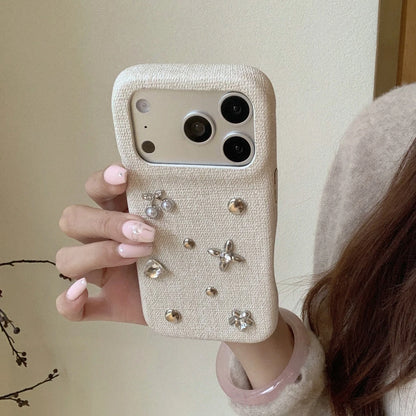 フラワー チェリーモチーフ iPhoneケース｜ビジュー装飾・布調デザイン #240530