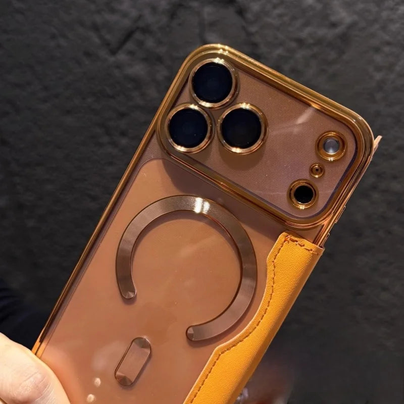 Magnet内蔵 レザー調 フリップ 手帳型デザイン カラーフレーム クリア iPhoneケース #240404