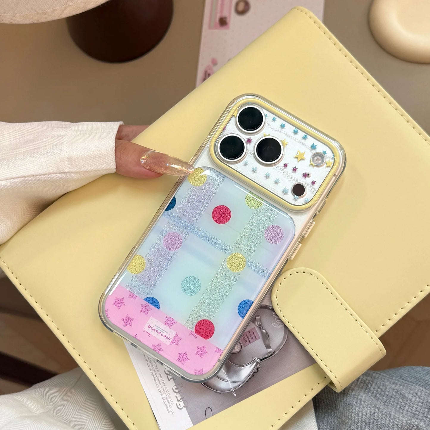カラフルドット柄 クリア グリップ付き iPhoneケース｜ポップ・ガーリー #260098