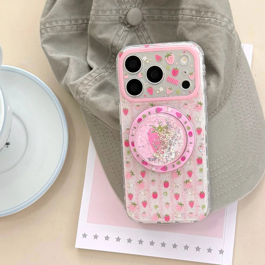 【いちご柄】iPhoneケース グリッターデザイン クリア Magnet内蔵 ｜韓国風・キラキラ #231030