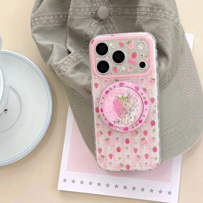【いちご柄】iPhoneケース グリッターデザイン クリア Magnet内蔵 ｜韓国風・キラキラ #231030