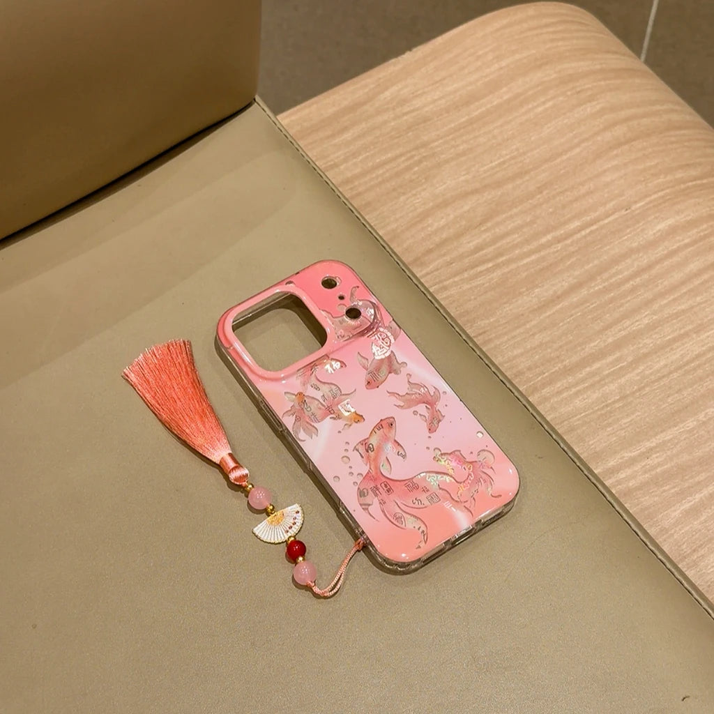 開運 鯉模様 金魚鉢 グリップ付き iPhoneケース｜クリアデザイン #240516