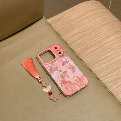 開運 鯉模様 金魚鉢 グリップ付き iPhoneケース｜クリアデザイン #240516