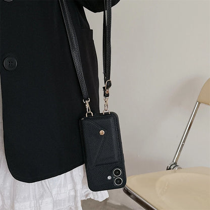 【スナップ付き×ストラップ対応】高見えレザー風スマホケース｜iPhone対応 #250516