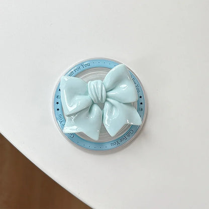 【スマホグリップ】立体リボン つやつや マカロンカラー マグネット対応 スマホスタンド #241111