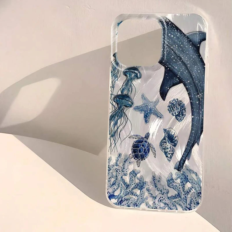 クジラ 3D風デザイン クリア iPhoneケース｜マリン・幻想的 #260088