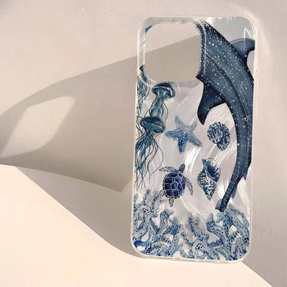 クジラ 3D風デザイン クリア iPhoneケース｜マリン・幻想的 #260088