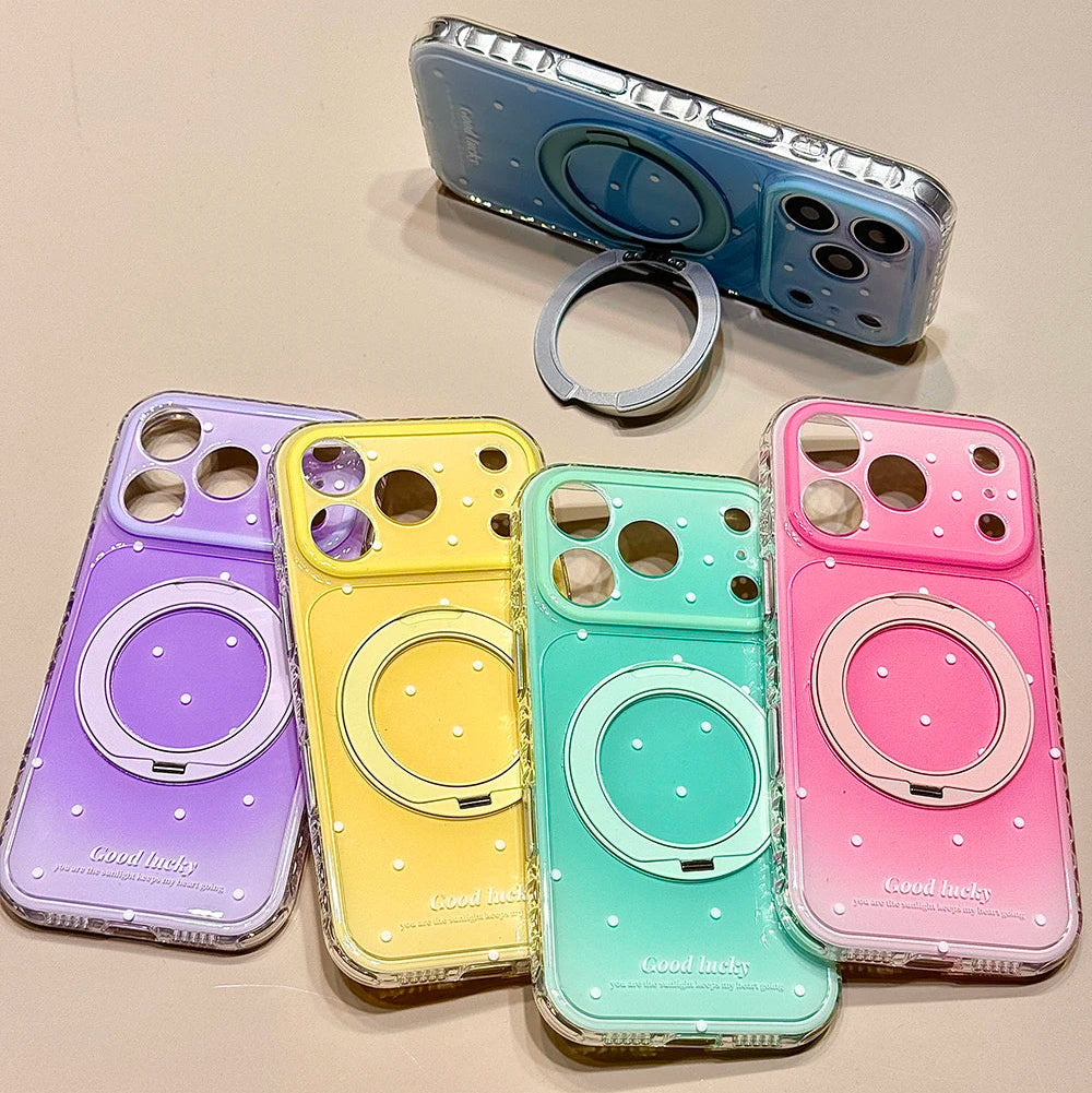 パステルグラデ 水玉 ドット 折りたたみリング付き｜ iPhoneケース #231231